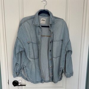 Zara Light Blue Denim Jacket Shirt Sz XS